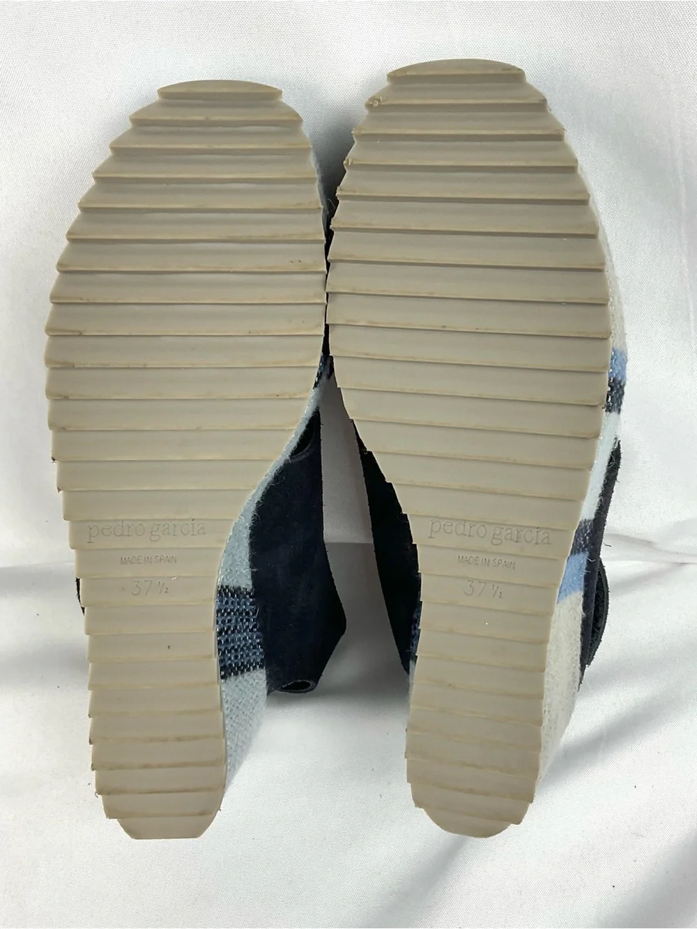 Pedro Garcia Navy Suede Wedge Sandals Fenen Espadrille Platform Sz 37.5